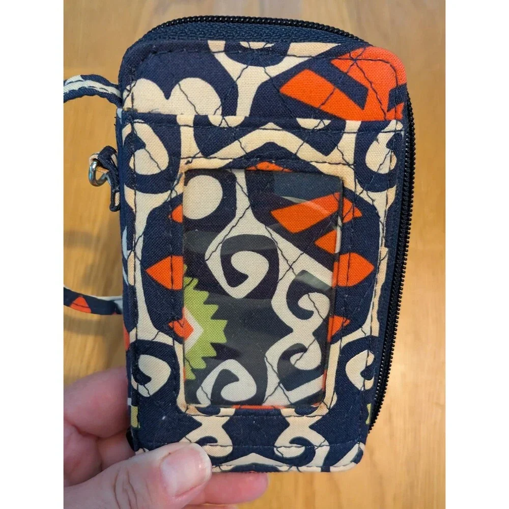 Retired Vera Bradley Sun Valley Wallet ID Case Wristlet Navy & Orange Print